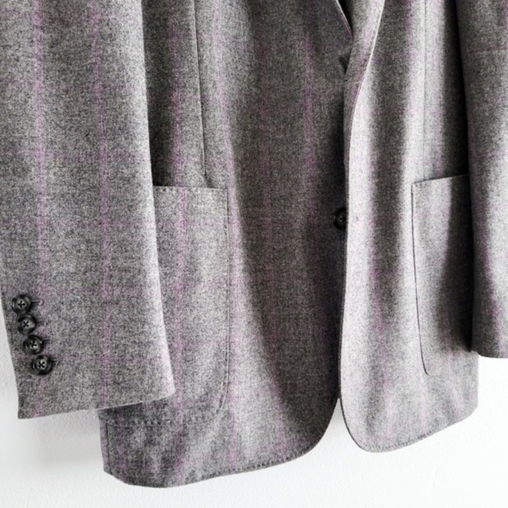 Adrian Jules Sport Coat Flannel Wool Blazer Plaid Gray Purple Mens 43 - Picture 9 of 15